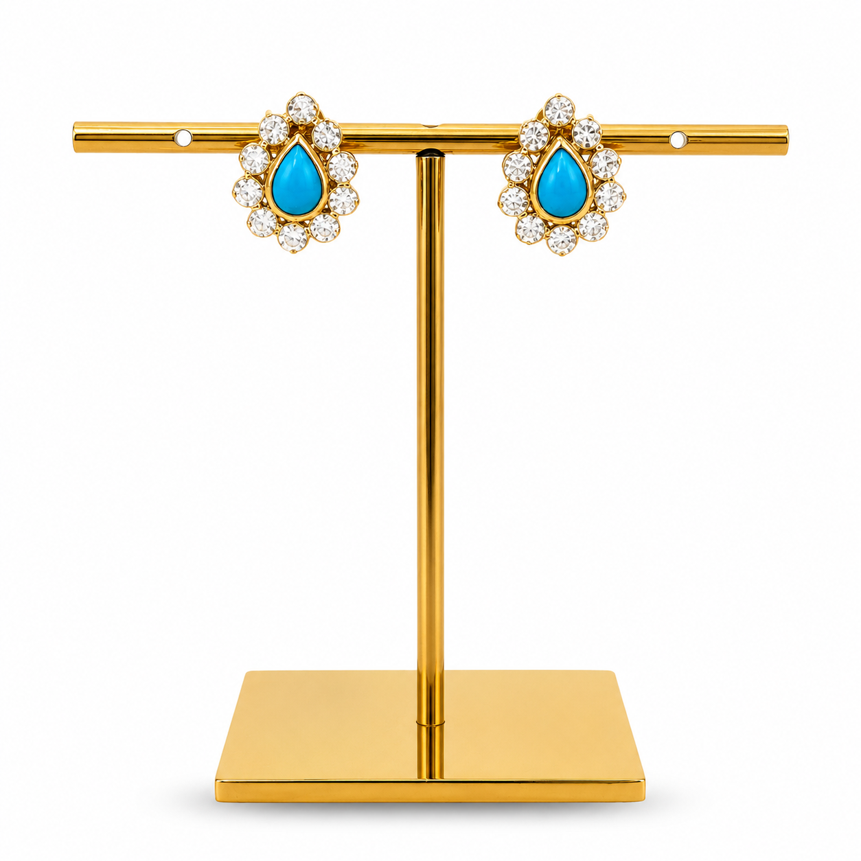 18ct Gold Turquoise Teardrop Cluster Earrings