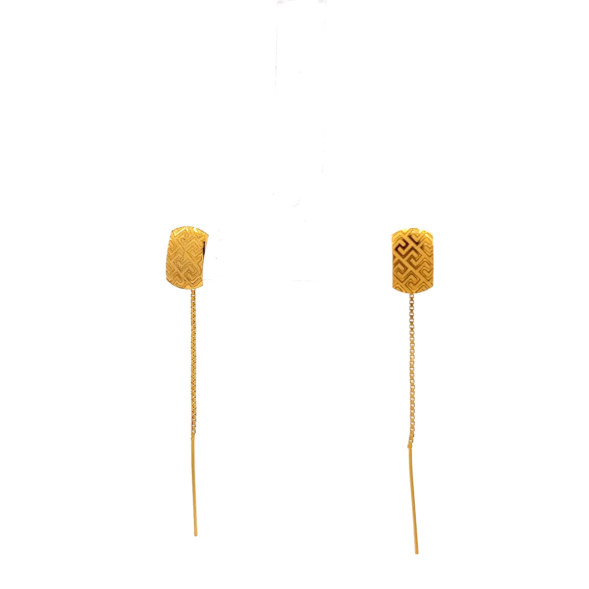 18ct Gold Patterned Rectangular Drop Earrings
