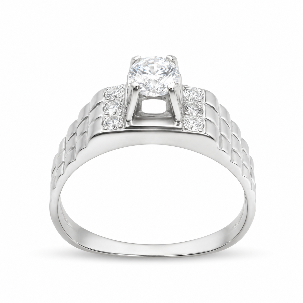 18ct Gold White-Toned Cluster Ring with Clear Stones