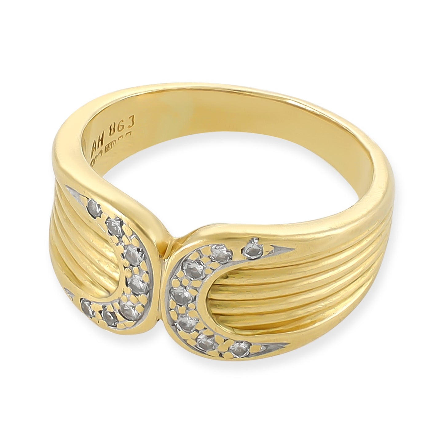 18ct yellow gold double C ring with stones 07001824