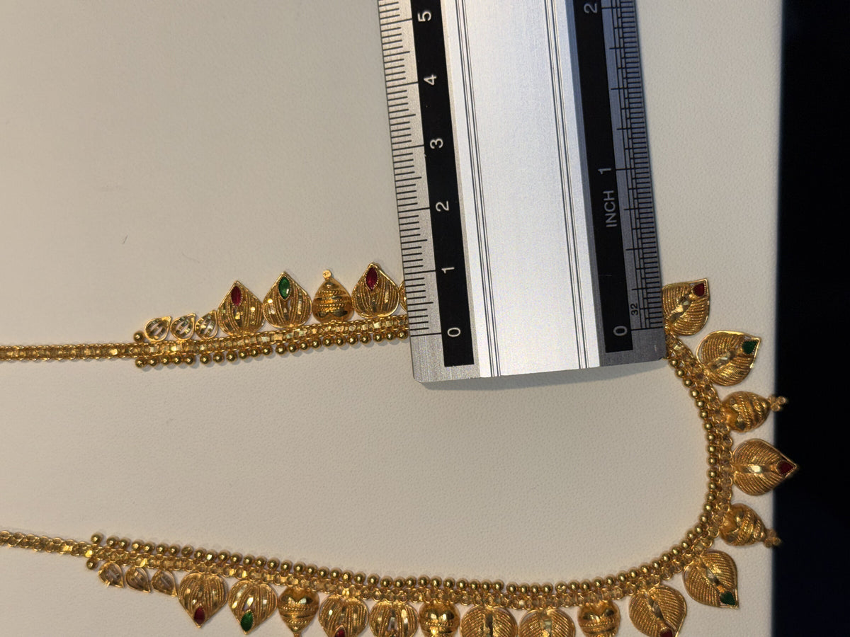 22ct Gold Necklace with Multicoloured Leaf-Shaped Drops