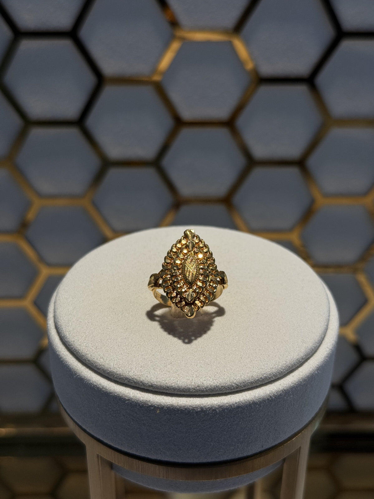 22ct Gold Ornate Cluster Ring with Clear Stones