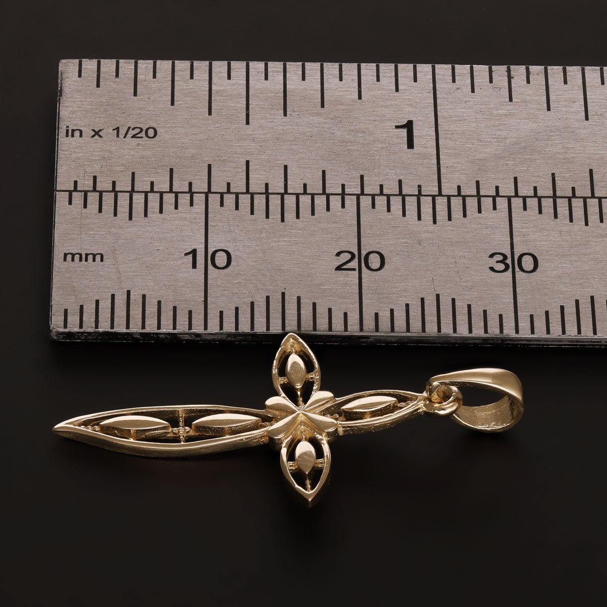 14ct Solid Gold Abstract Cross Design Pendant - 31mm PD60097-14Y