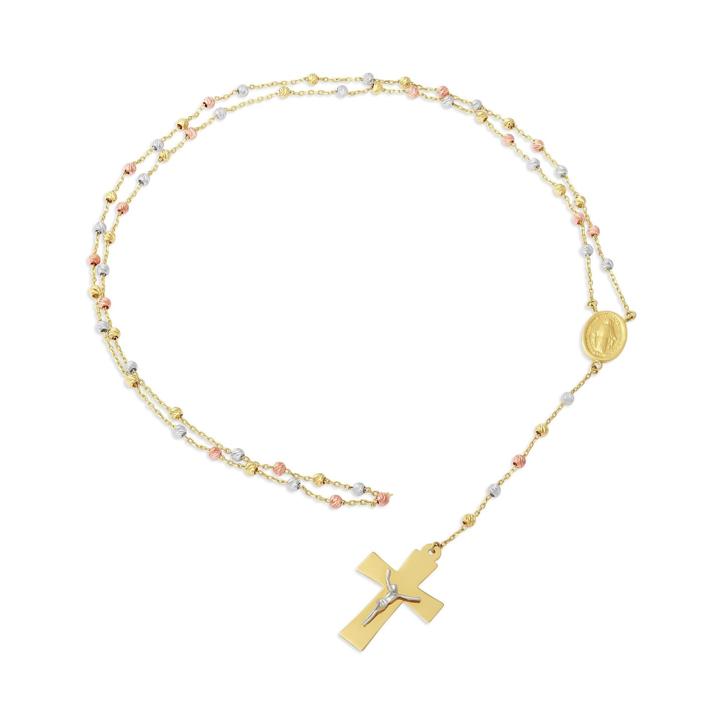 14ct Tri Colour Gold Bead Rosary Necklace - FJewellery