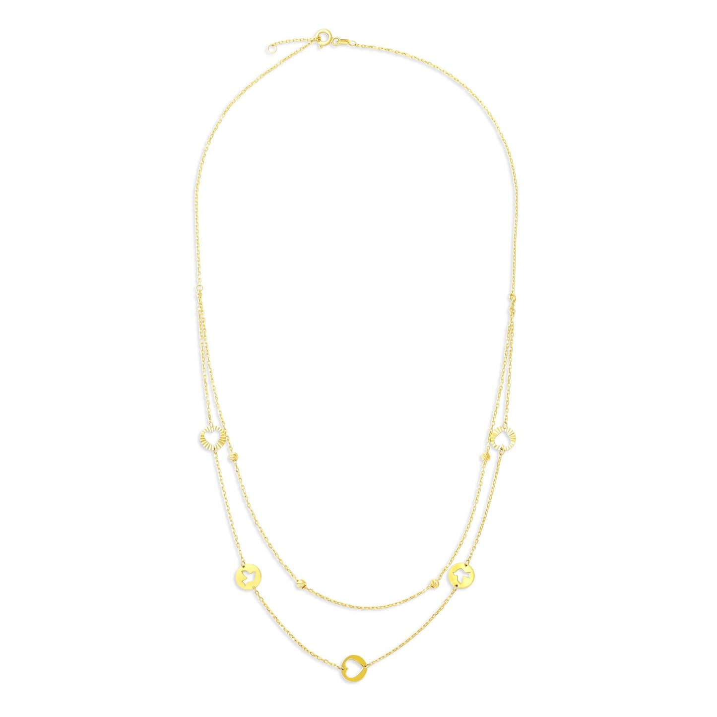 14ct Yellow Gold Bead Heart Necklace - FJewellery