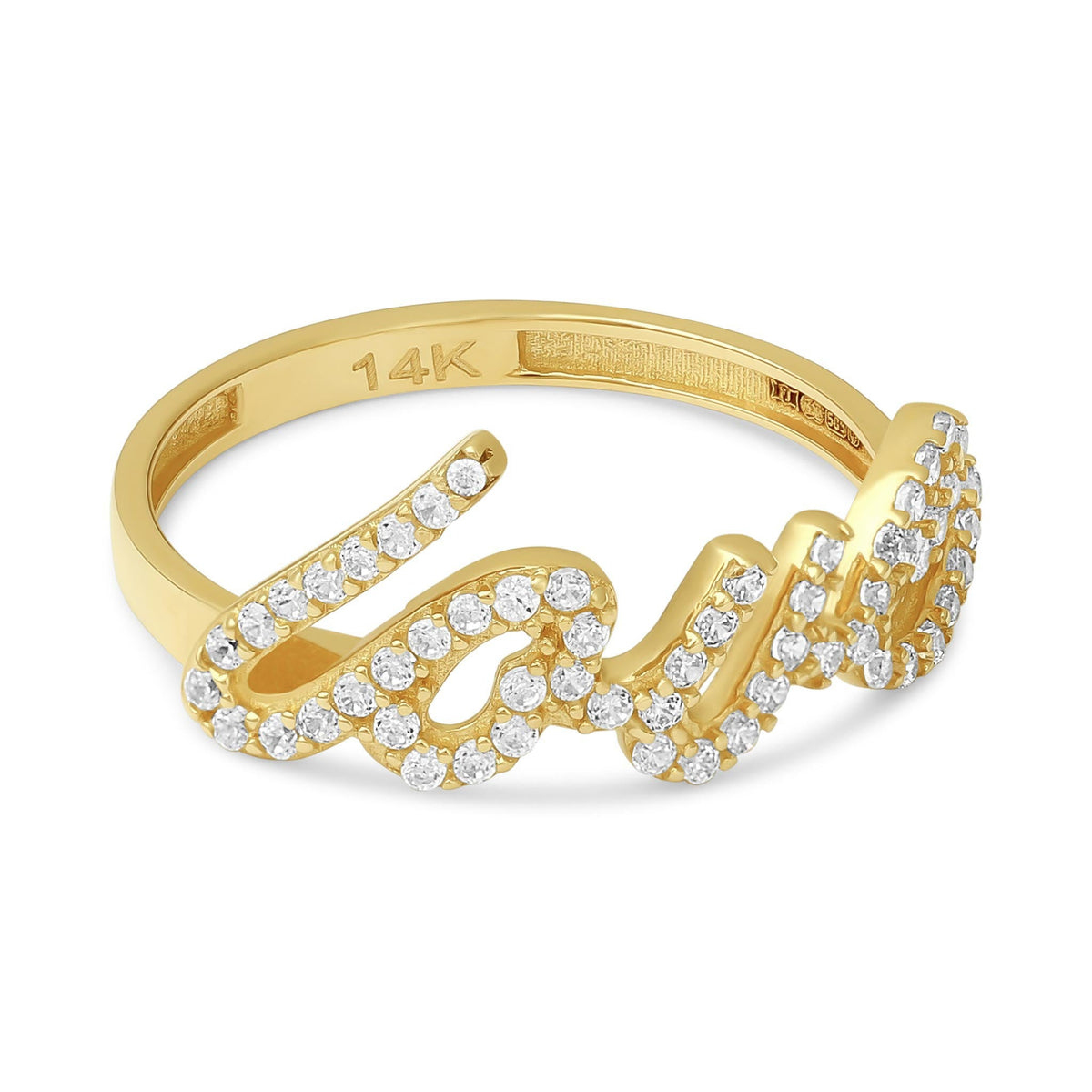 14ct Yellow Gold Cubic Zirconia Love Ring - FJewellery