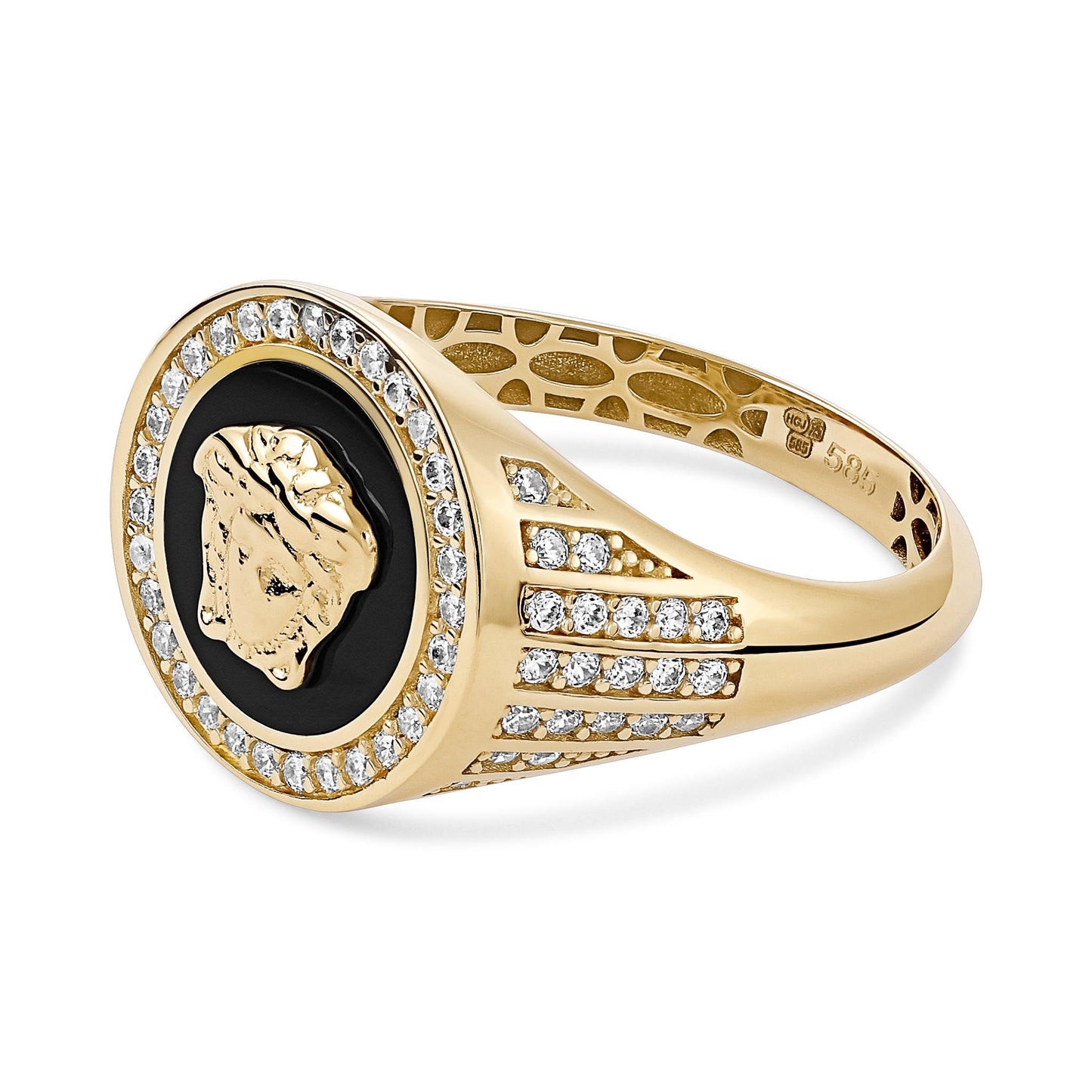14ct Yellow Gold Cubic Zirconia Medusa Head Signet Ring - FJewellery