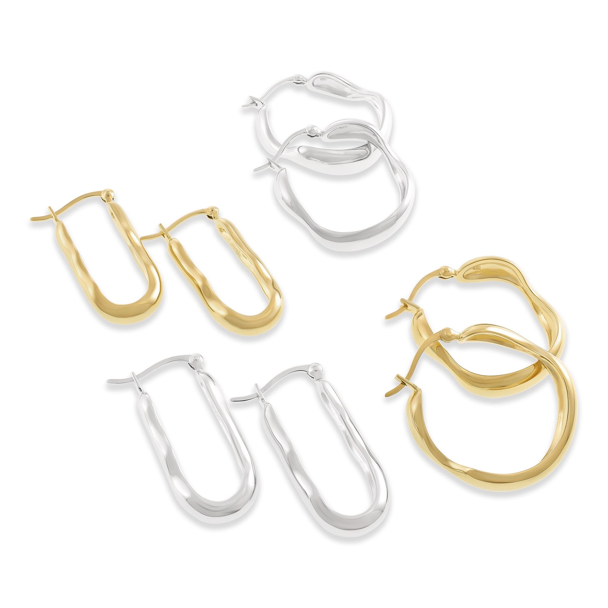 14k gold plated 1 micron wavy hoop earrings PER1002 - FJewellery