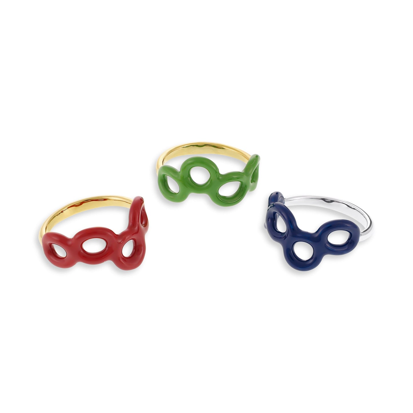 18ct 1 Micron Gold Plated Enamel Twist Ring, With Four Loops PRN3008B