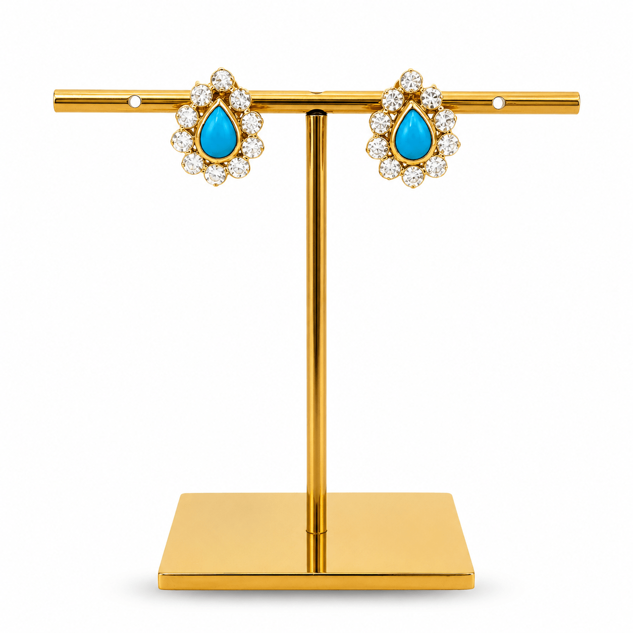 18ct Gold Turquoise Teardrop Cluster Earrings - FJewellery