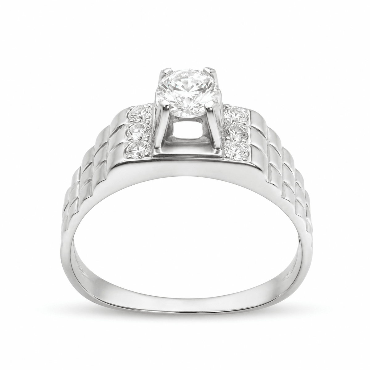 18ct Gold White-Toned Cluster Ring with Clear Stones - FJewellery