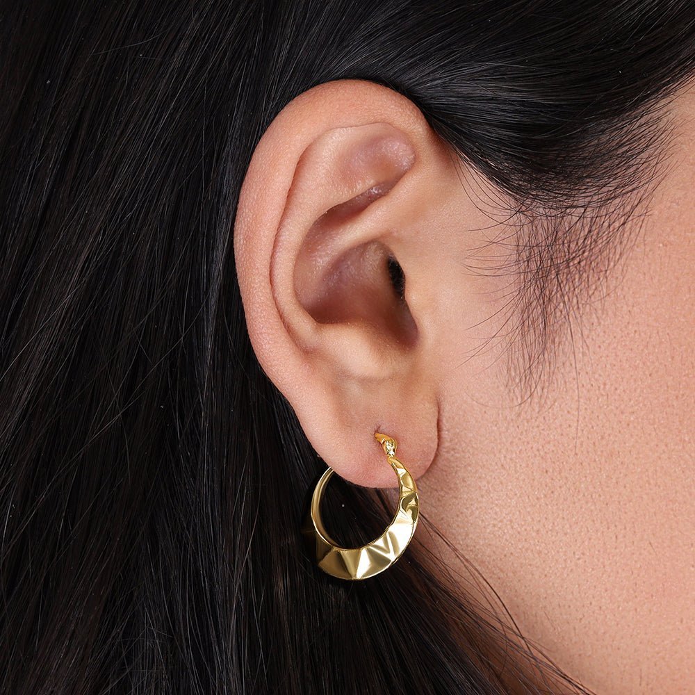 18ct Yellow Gold Faceted Creole Earrings PKP0014 - FJewellery