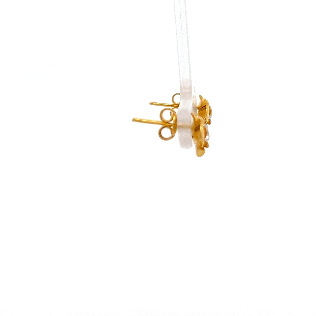 22ct Gold Floral Stud Earrings with Clear Stone Cluster - FJewellery