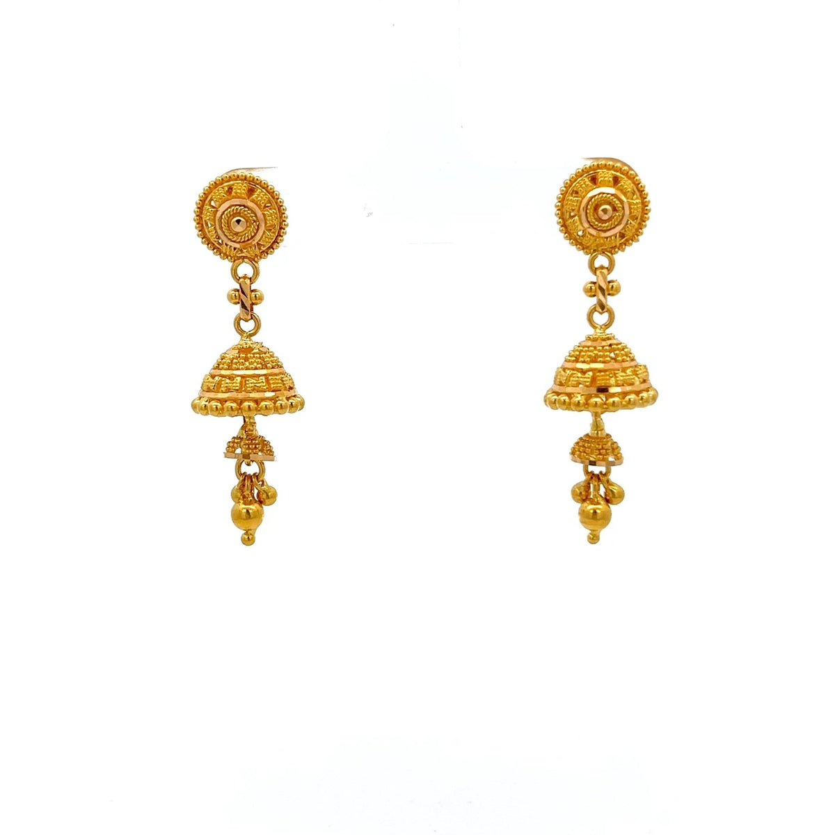 22ct Gold Jhumka Drop Earrings with Granulated Detail - FJewellery