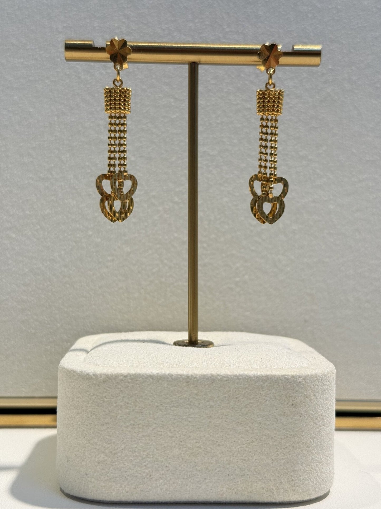 22ct Gold Long Drop Earrings with Open Heart Links - FJewellery