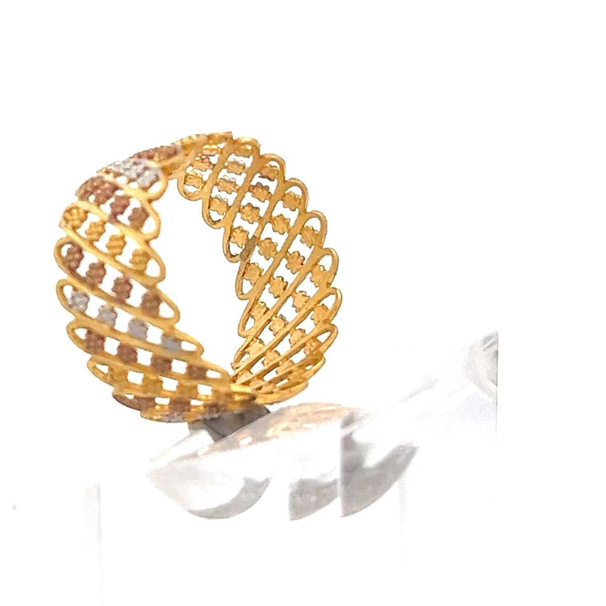 22ct Gold Openwork Multi-Row Stone-Set Ring - FJewellery