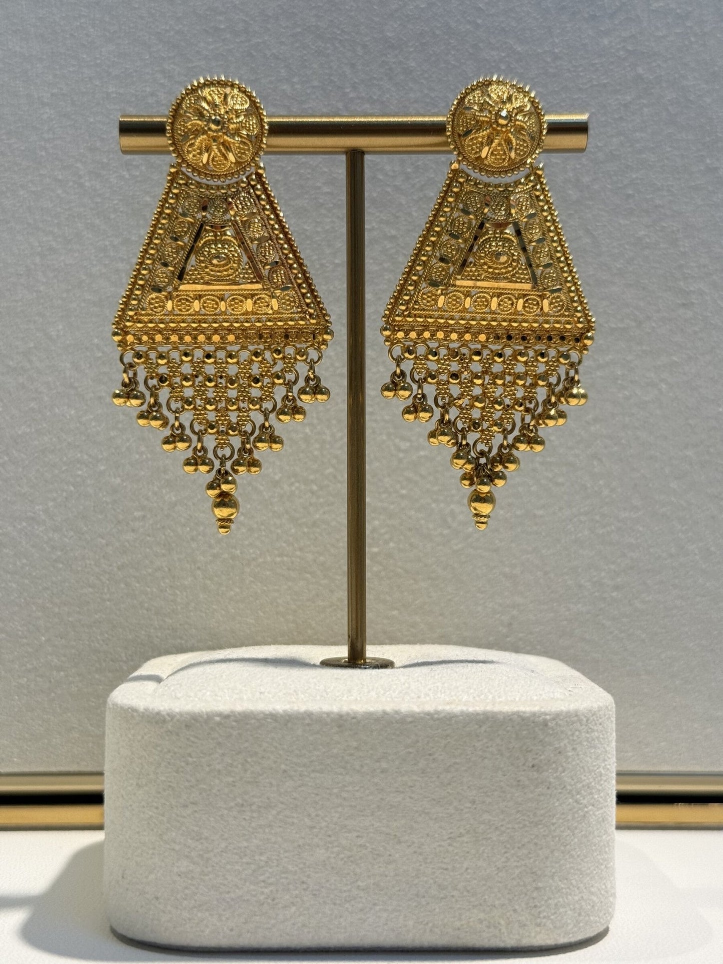 22ct Gold Ornate Triangle Filigree Drop Earrings - FJewellery