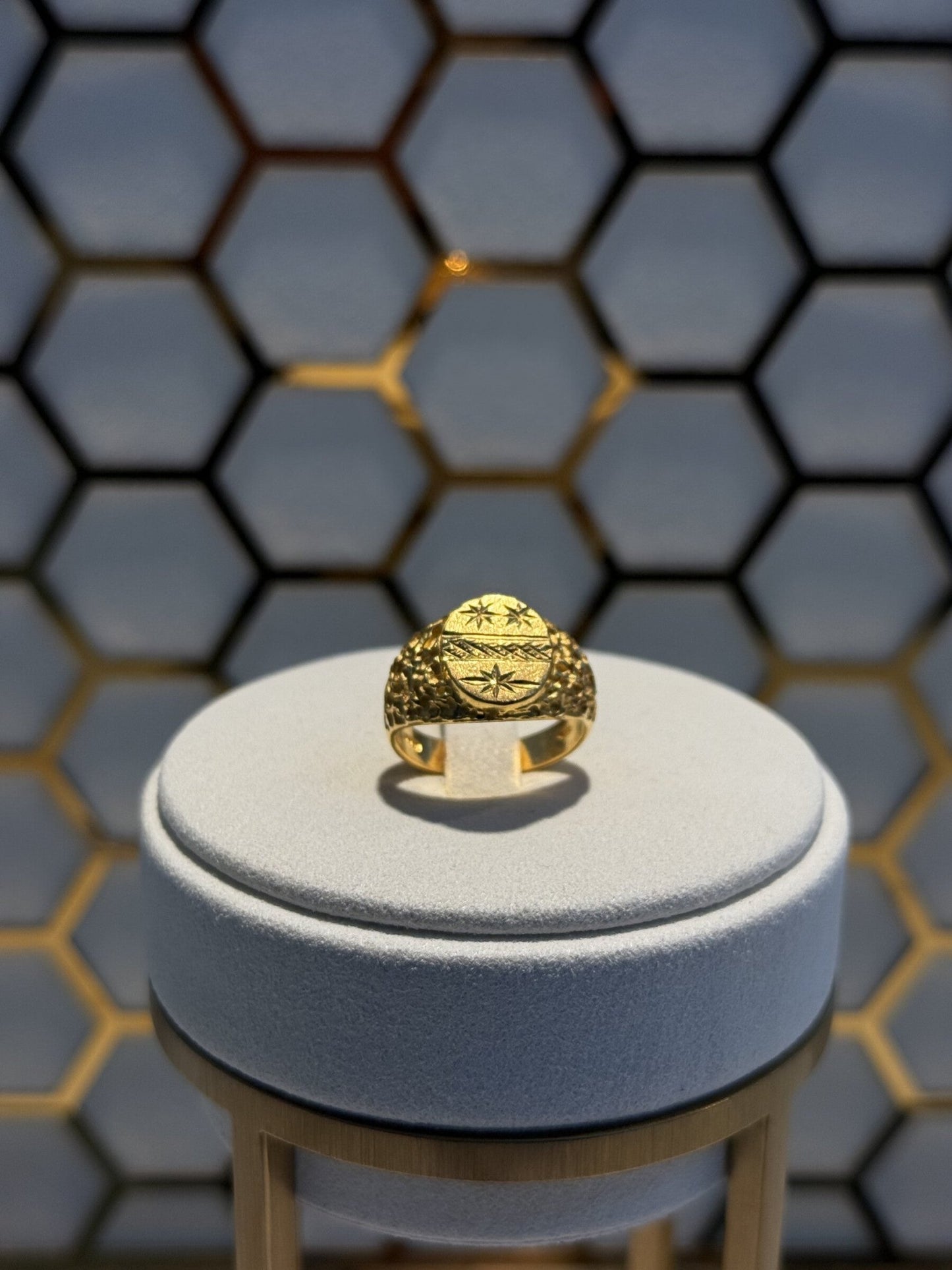22ct Gold Oval Signet Ring with Textured Shoulders - FJewellery