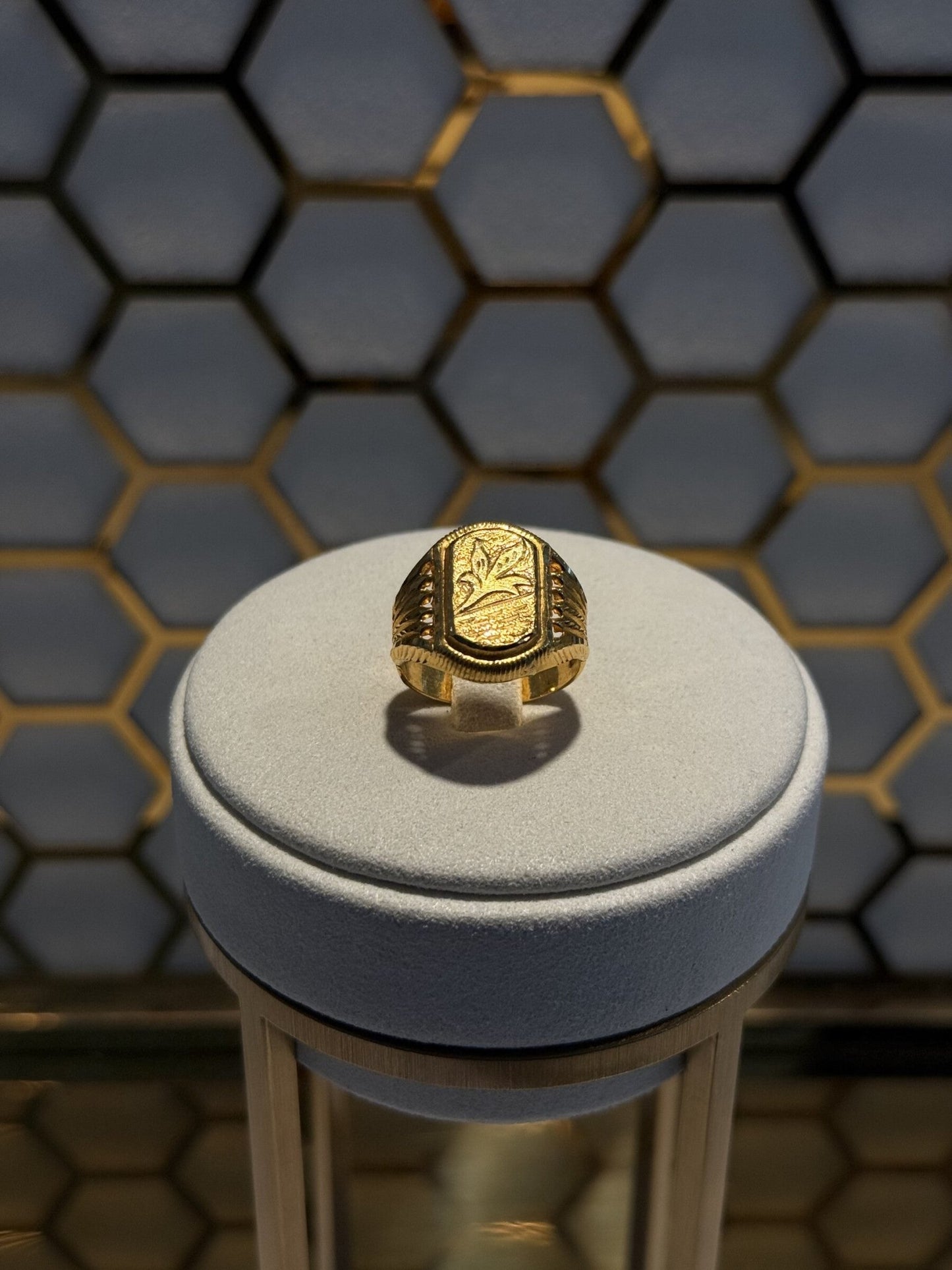 22ct Gold Signet Ring with Engraved Rectangular Face - FJewellery