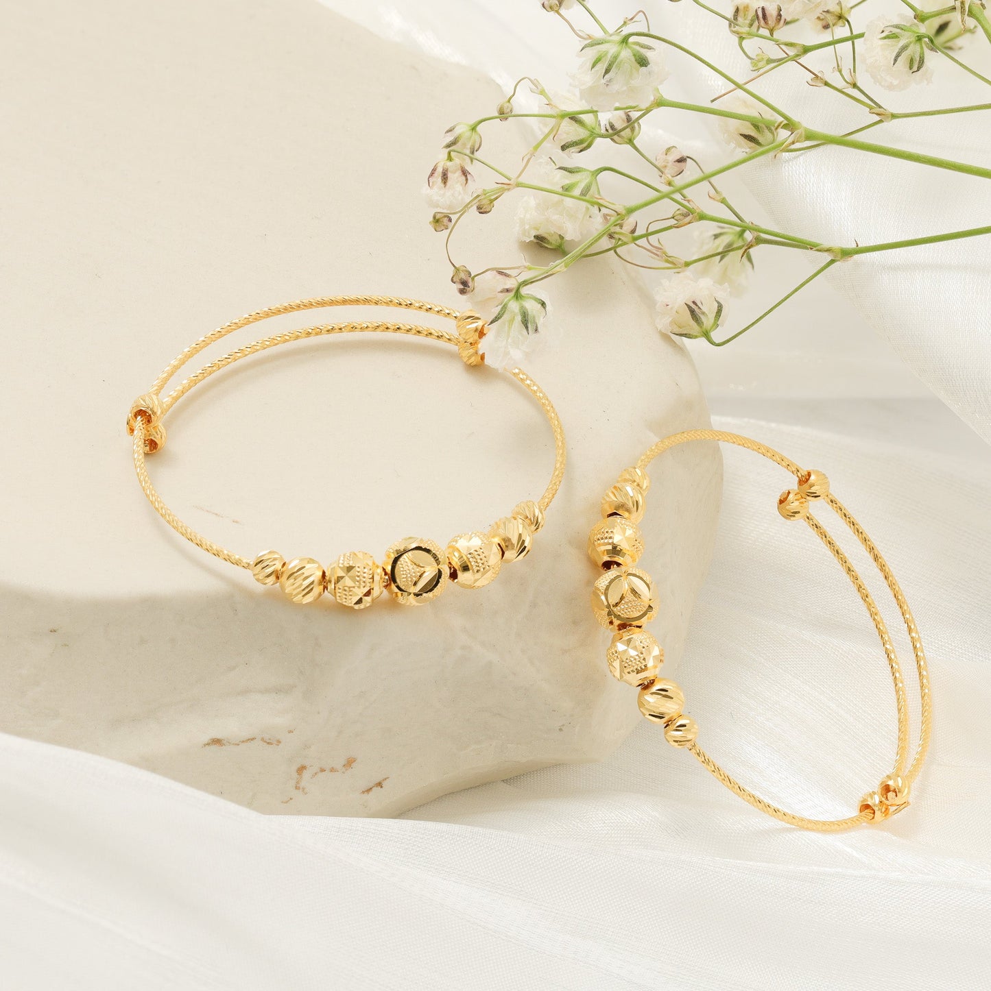 22ct Yellow Gold Bead Detail Baby Bangle Set BF1224-BN10 - FJewellery