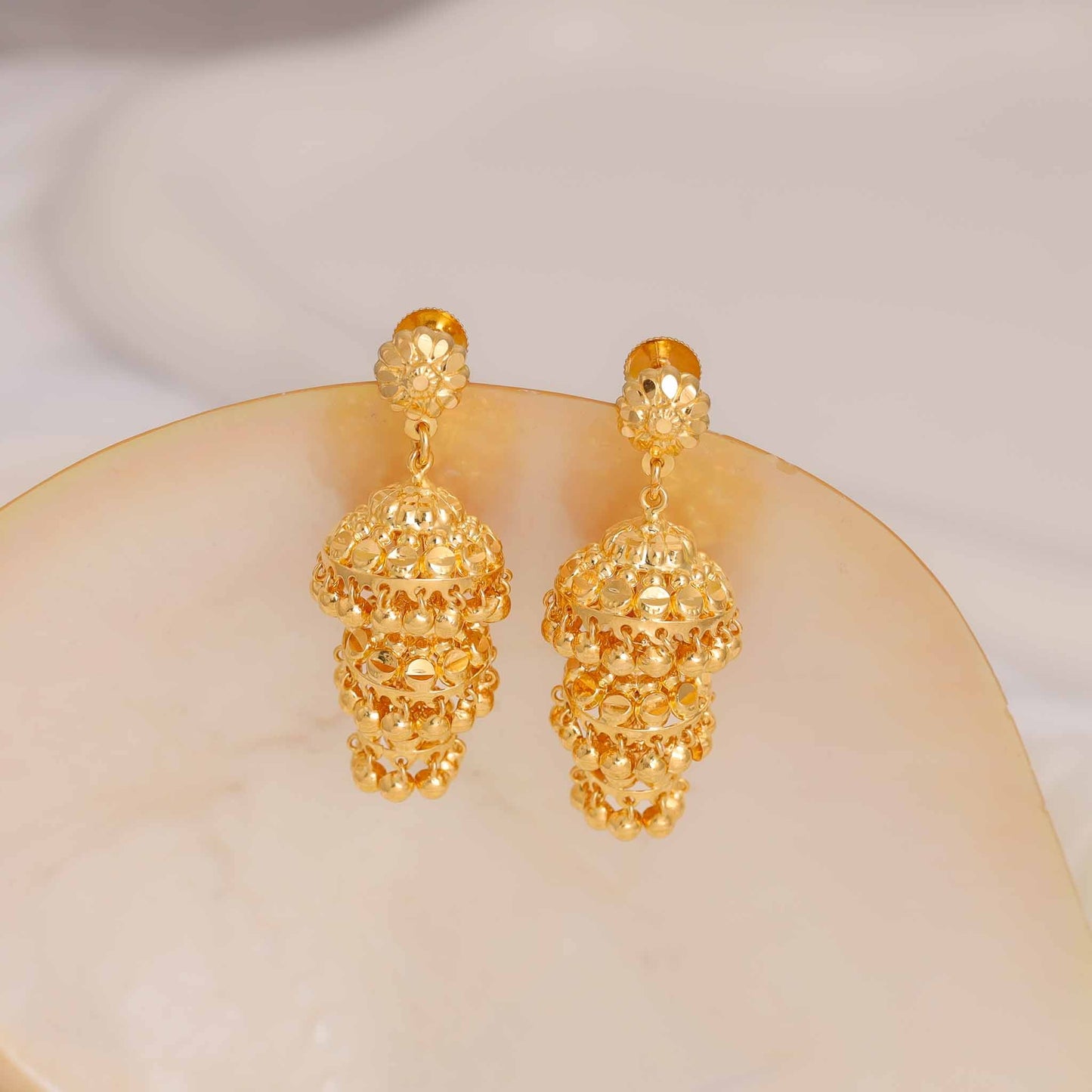 22ct Yellow Gold Triple Jhumka Earrings BF1224 - ER30 - FJewellery