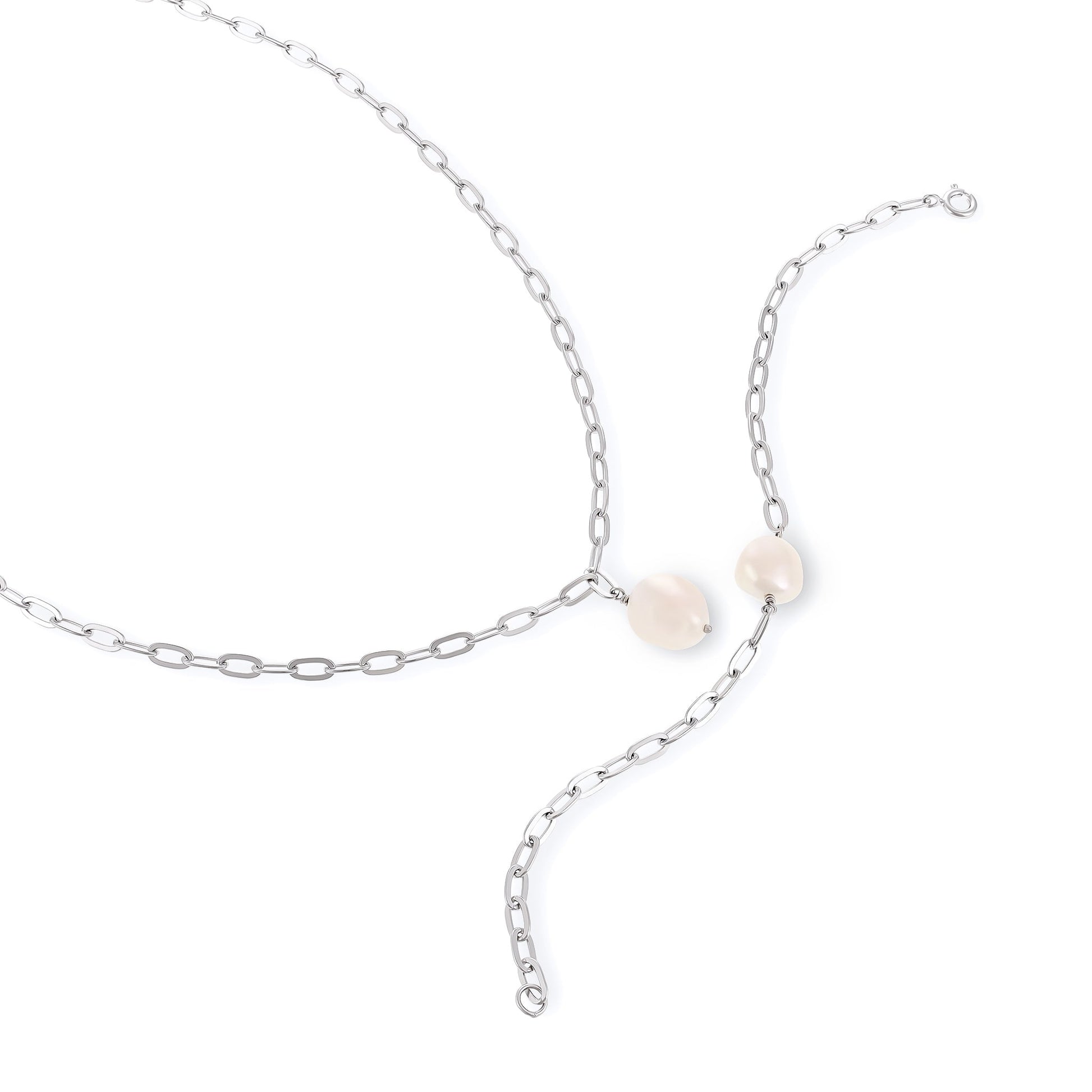 925 silver rhodium plated Pearl necklace SNK3002 - FJewellery