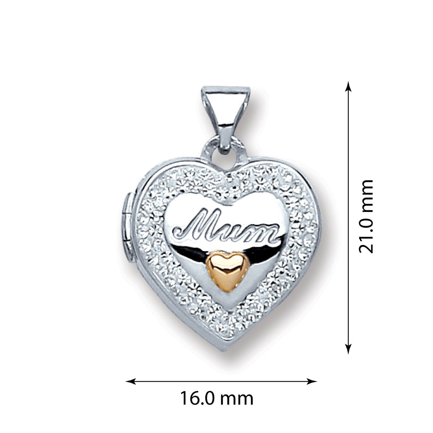 925 Sterling Silver Heart Mum with Crystals Locket - FJewellery
