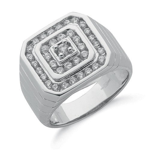 925 Sterling Silver Square Mens Cz Ring - FJewellery