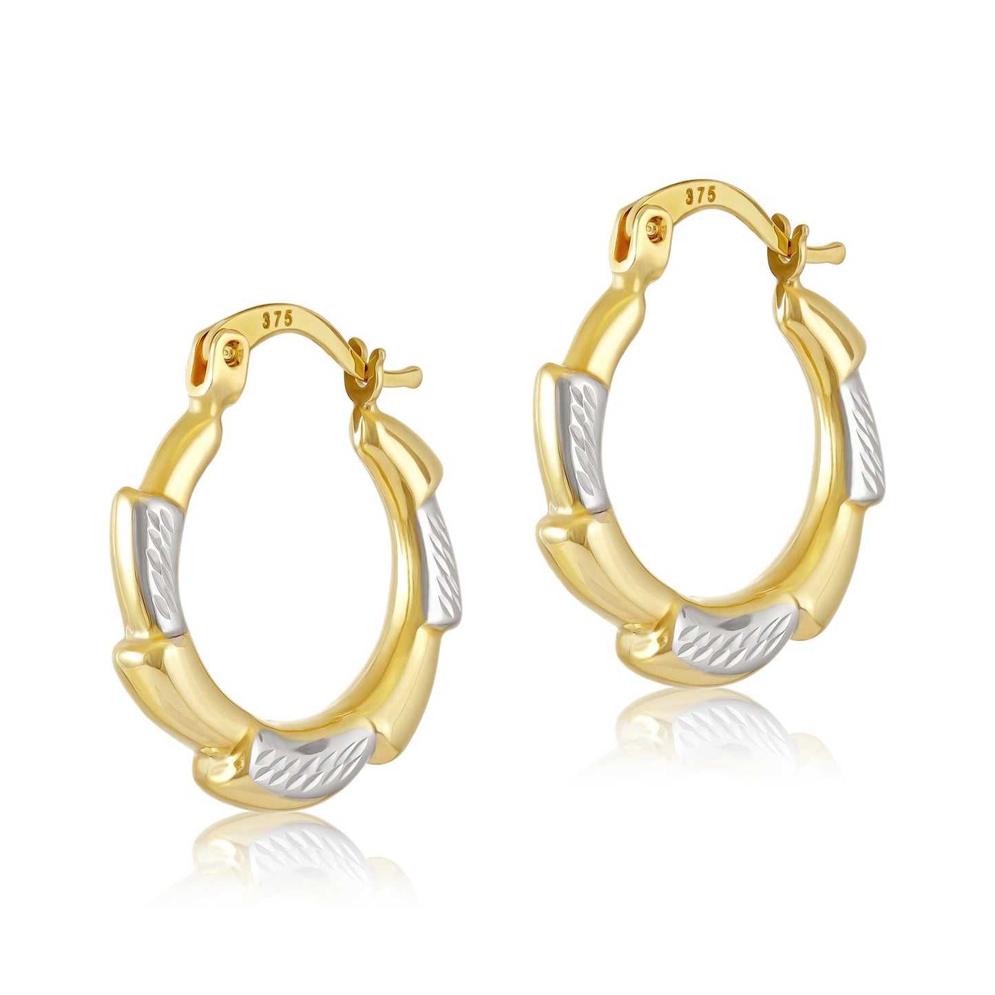 9ct Mixed Metal Spiked Hoop Earrings - FJewellery