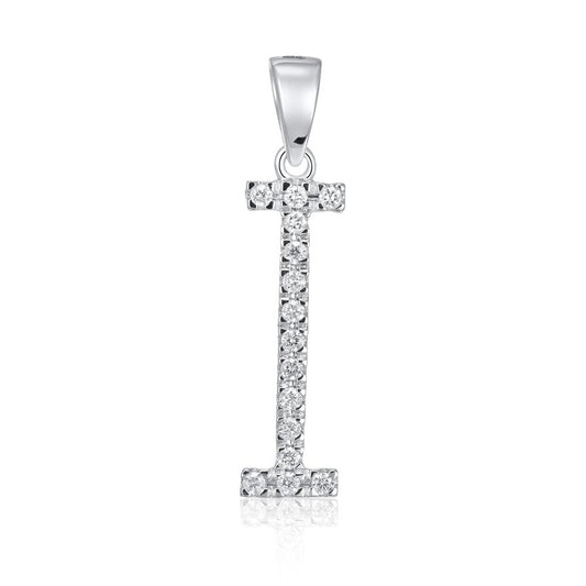 9ct Solid White Gold 0.12ct Diamond I Initial Pendant 110455 - FJewellery