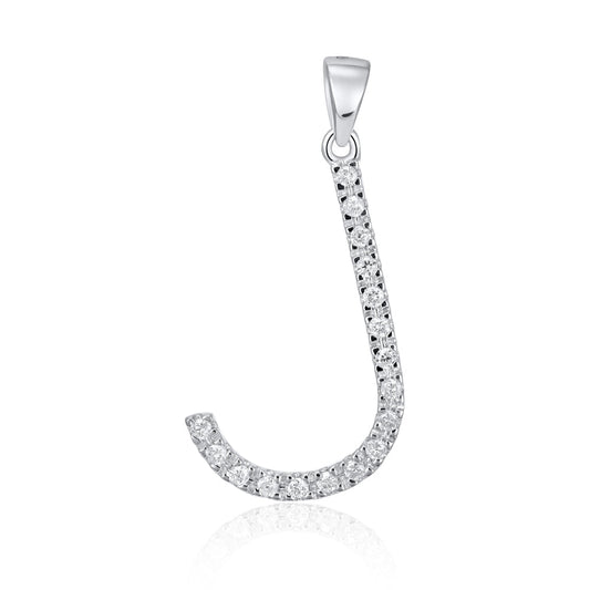 9ct Solid White Gold 0.13ct Diamond J Initial Pendant 110456 - FJewellery