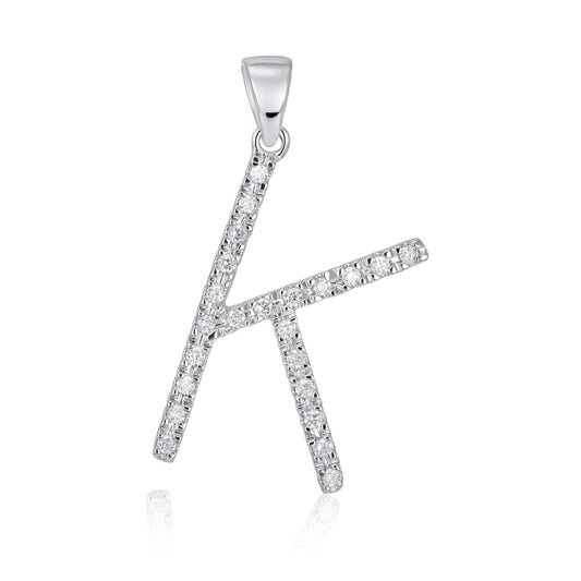 9ct Solid White Gold 0.15ct Diamond K Initial Pendant 110457 - FJewellery