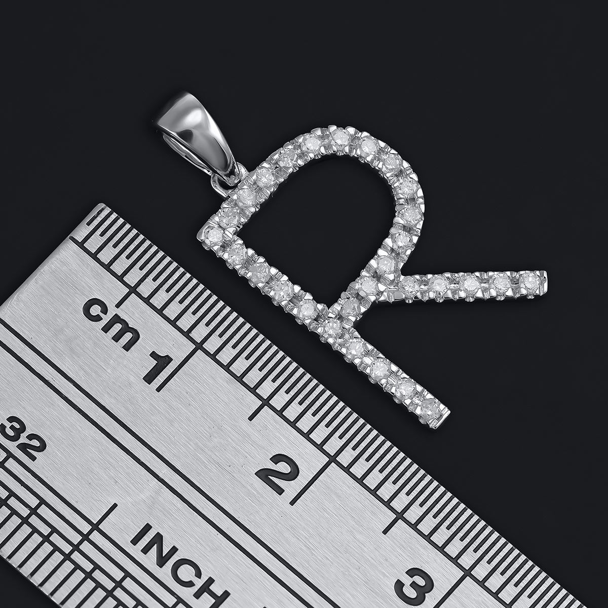9ct Solid White Gold 0.24ct Diamond R Initial Pendant 110462 - FJewellery