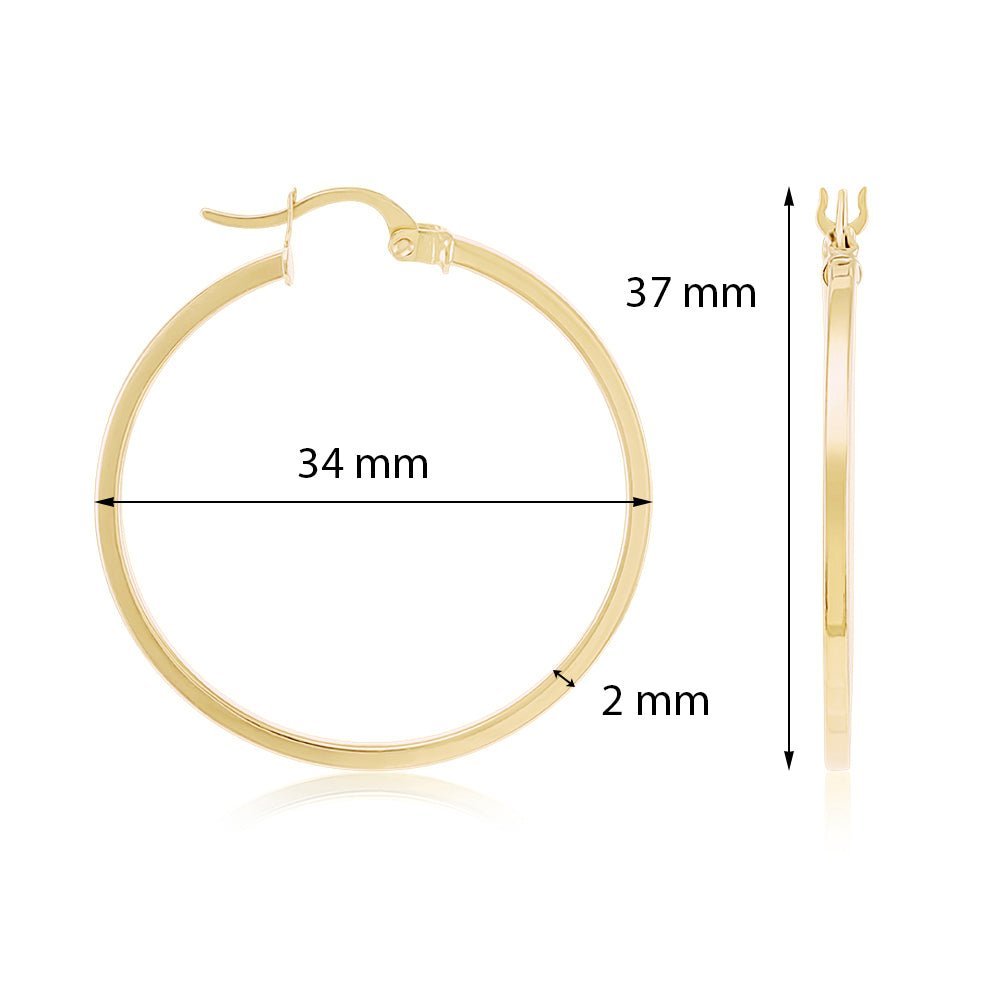 9ct Solid Yellow Gold Plain Hoop Earrings ERV0038L - FJewellery