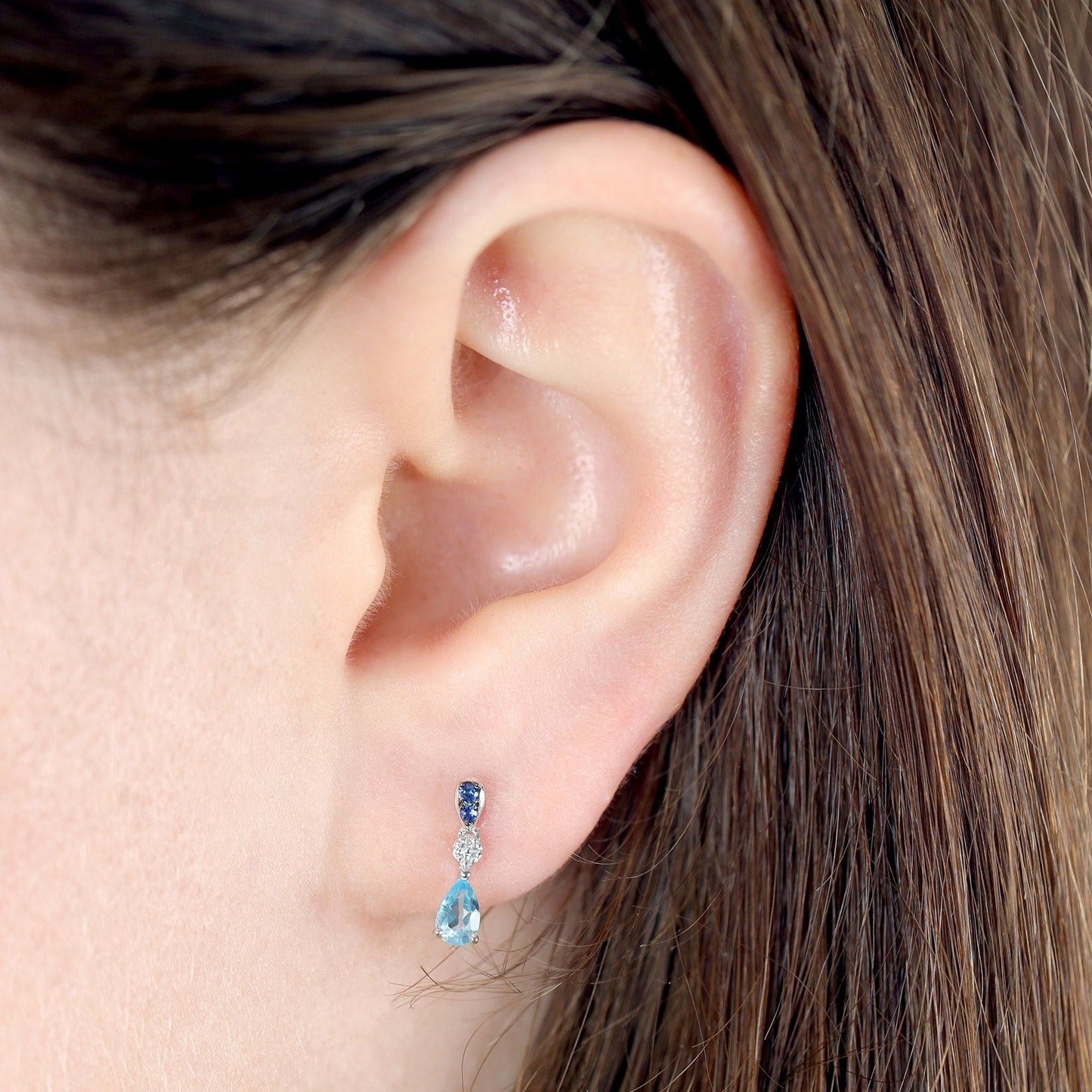 9ct White Gold Semi Precious Gemstone Earrings - FJewellery