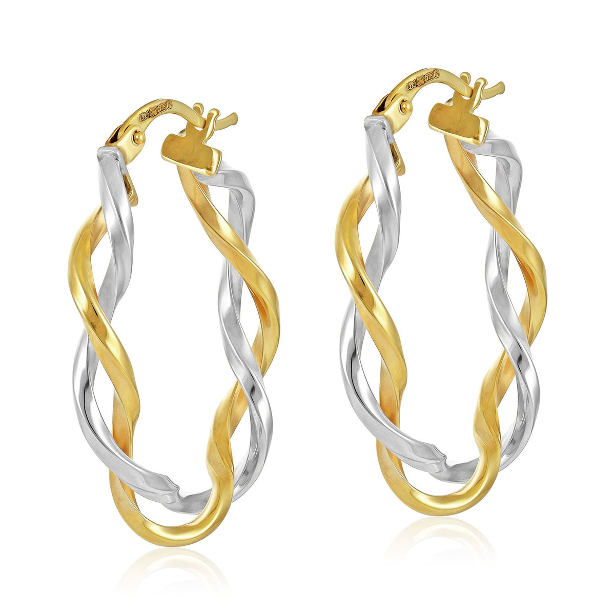 9ct Yellow and White Gold Twisted Hoop Earrings - FJewellery