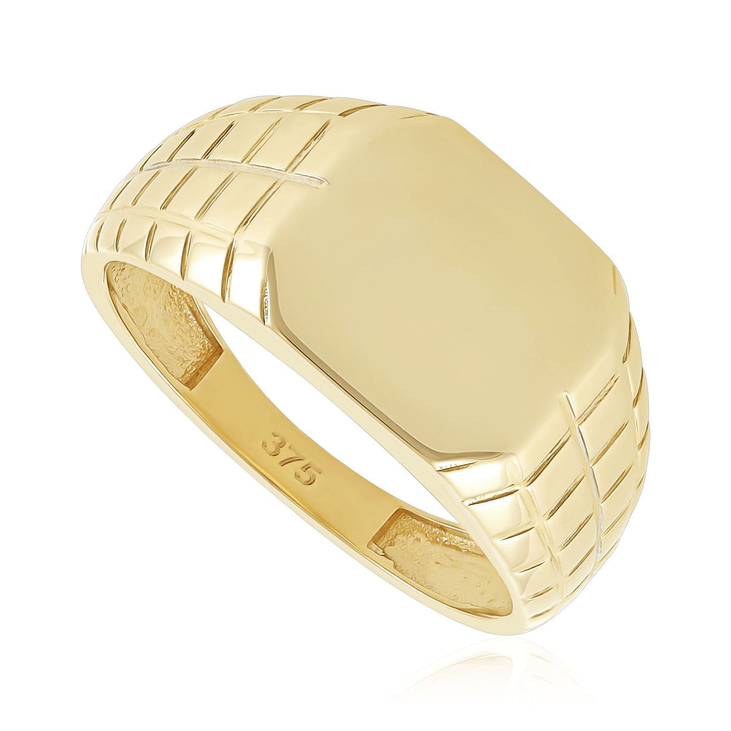 9ct Yellow Gold Detail Signet Ring - FJewellery