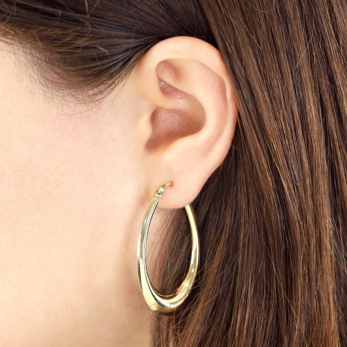 9ct Yellow Gold Elongated Hoop Earrings - FJewellery