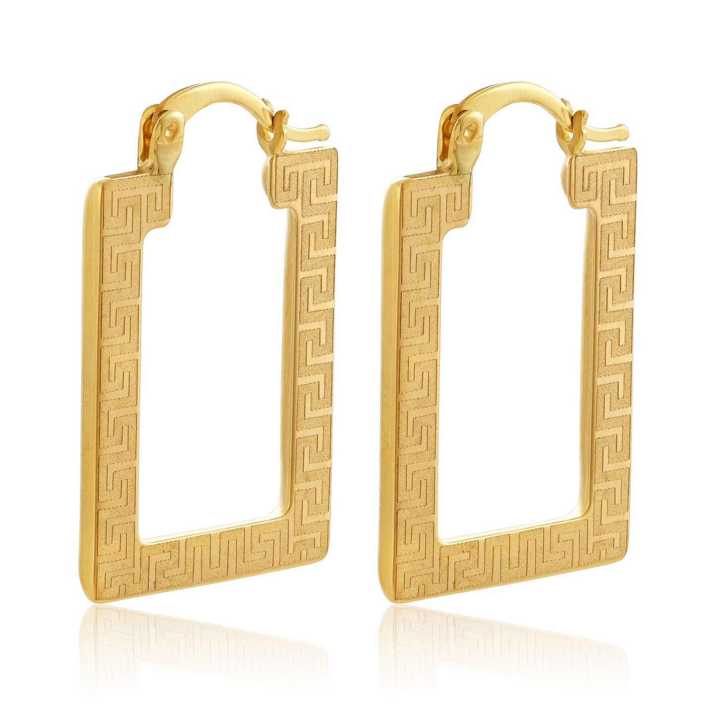 9ct Yellow Gold Greek Key Square Design Earrings - FJewellery