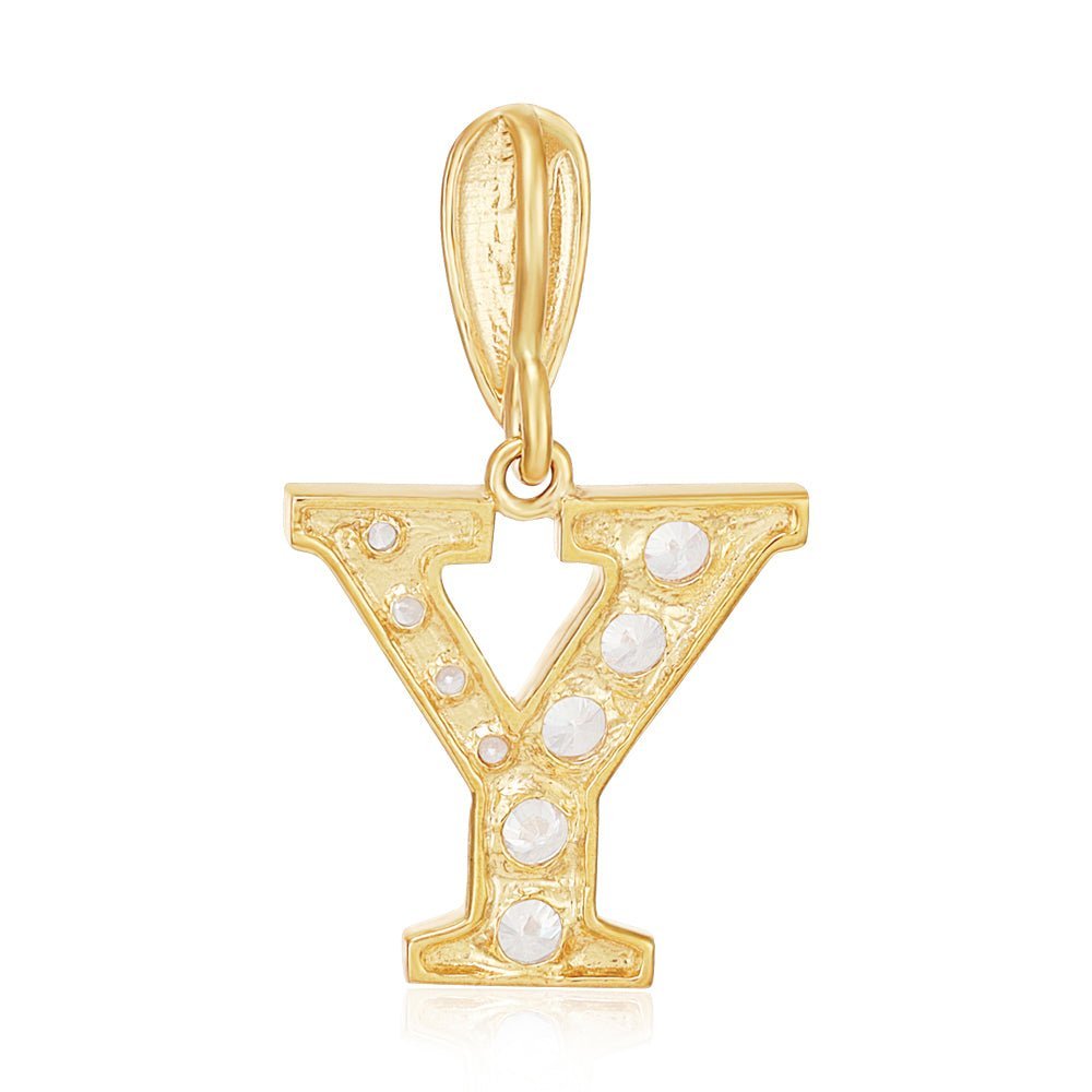 9ct Yellow Gold Large Cubic zirconia Intial Pendant Y - FJewellery