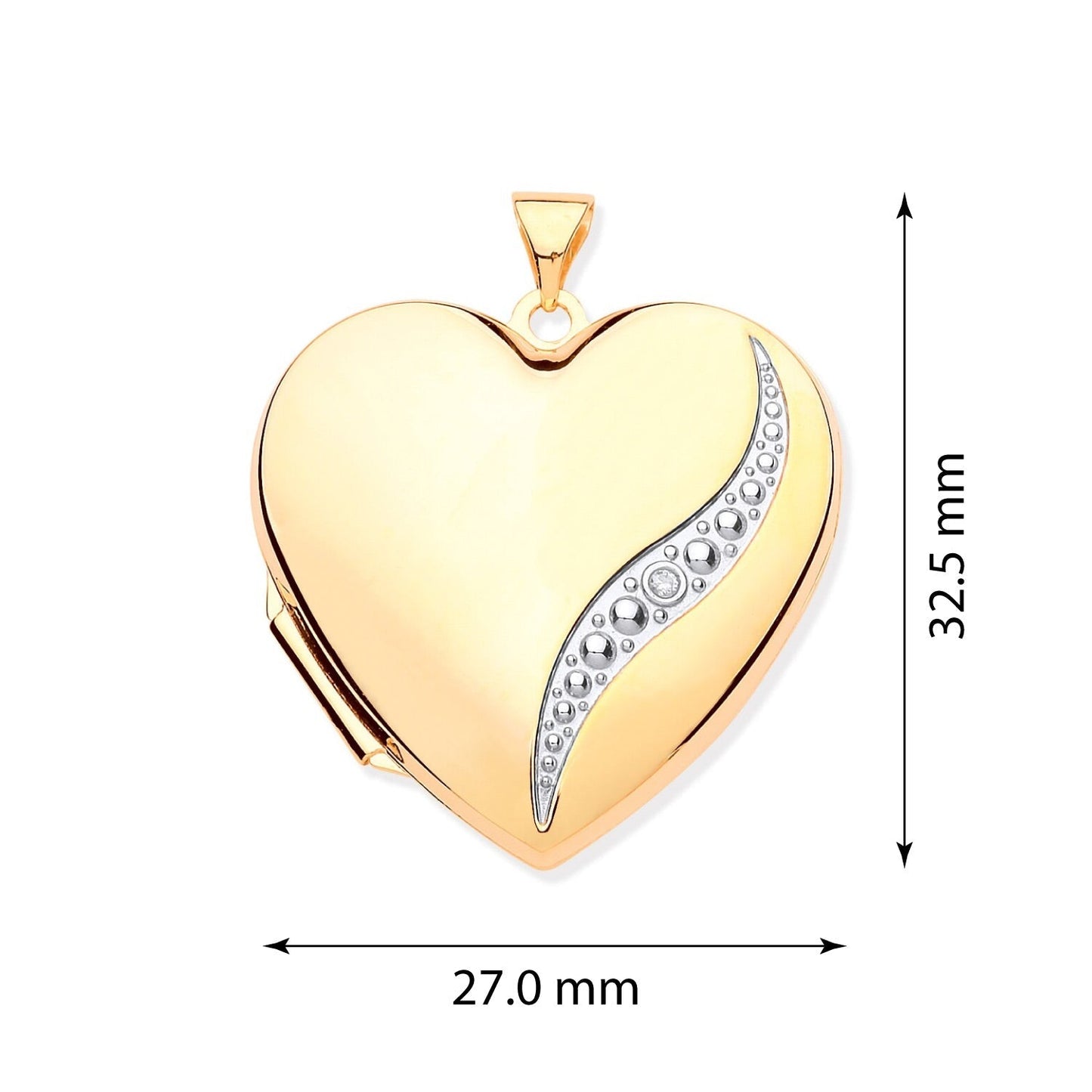 9ct Yellow Gold Large Heart Shape Locket with Diamond - FJewellery