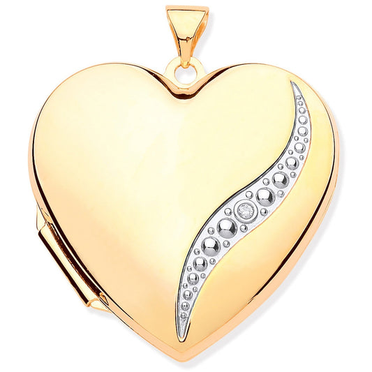 9ct Yellow Gold Large Heart Shape Locket with Diamond - FJewellery