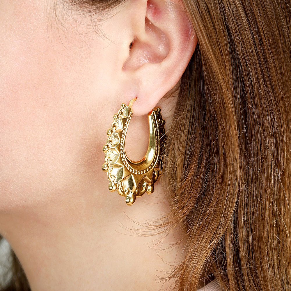 9ct Yellow Gold Large Traditional Creoles Earrings - FJewellery