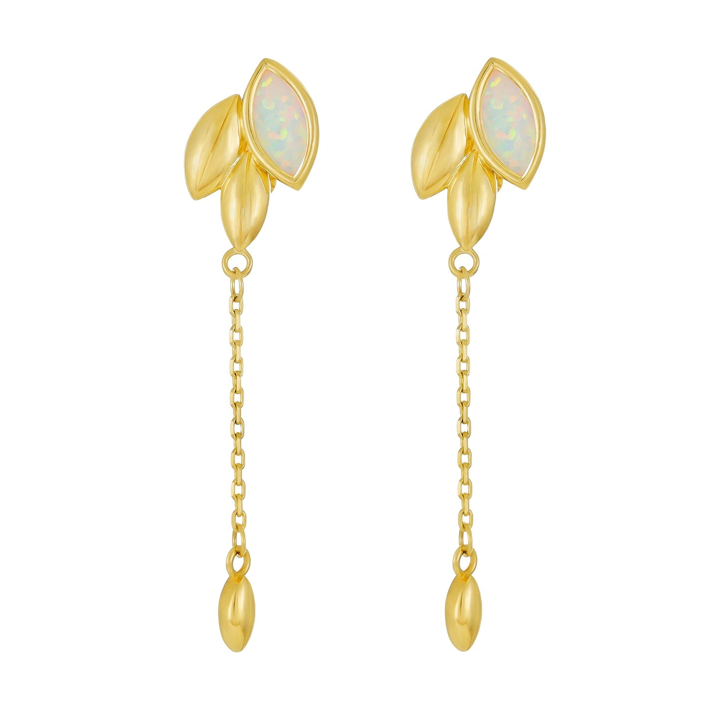 9ct Yellow Gold Leaf Design Drop Earrings - FJewellery