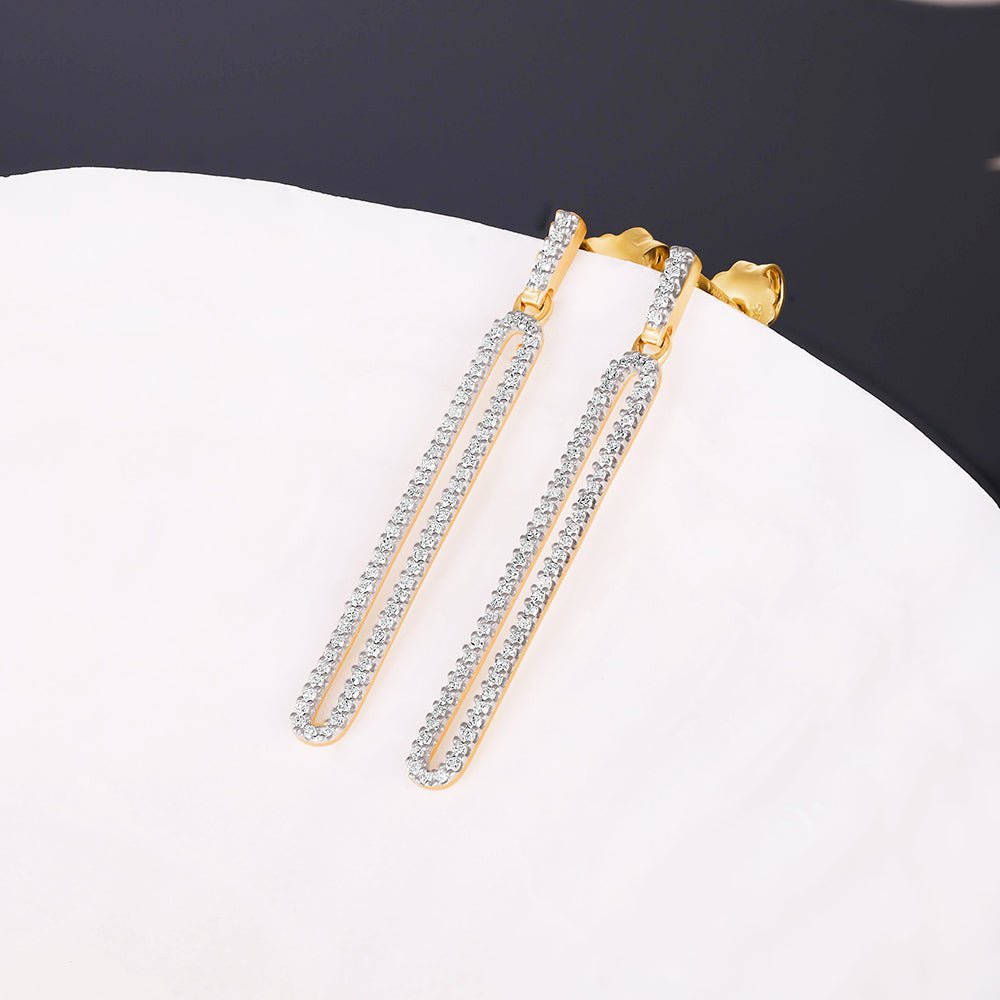 9ct Yellow Gold Long Loop Drop 0.25ct Diamond Earrings - FJewellery