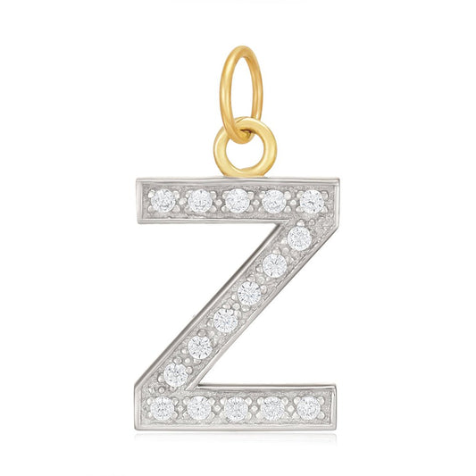 9ct Yellow Gold Medium Cubic zirconia Initial Pendant Z - FJewellery