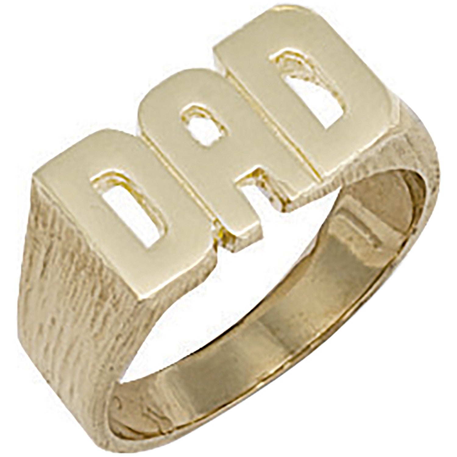 9ct Yellow Gold Medium Weight Barked Sides Dad Ring - FJewellery