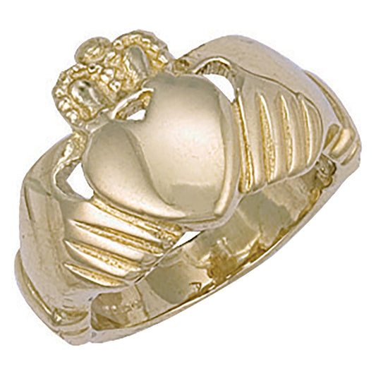 9ct Yellow Gold Medium Weight Claddagh Ring - FJewellery