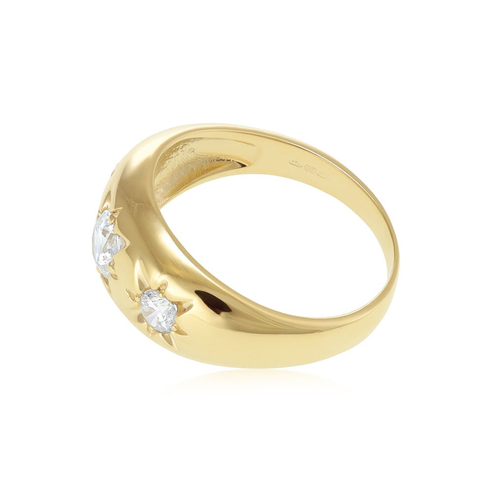 9ct Yellow Gold Mens 3 Stone Star Setting Cz Ring - FJewellery