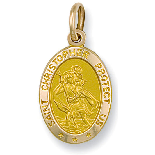 9ct Yellow Gold Oval Shape St Christopher Protect Us Pendant - FJewellery